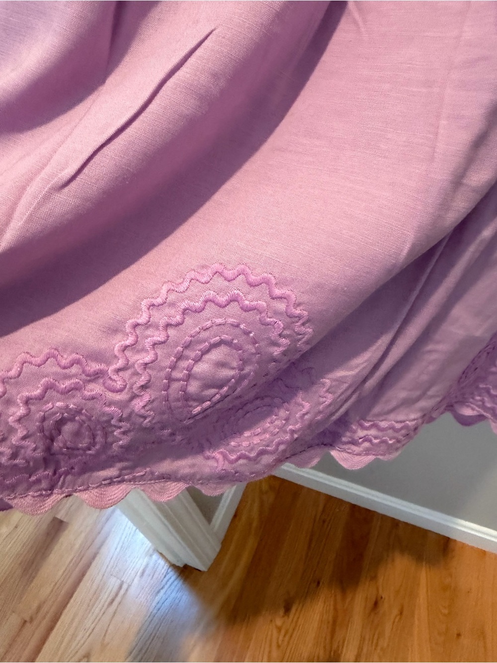 J. Marie Square-Neck Lilac Embroidered Mini Linen Blend Dress - Picture 8 of 9